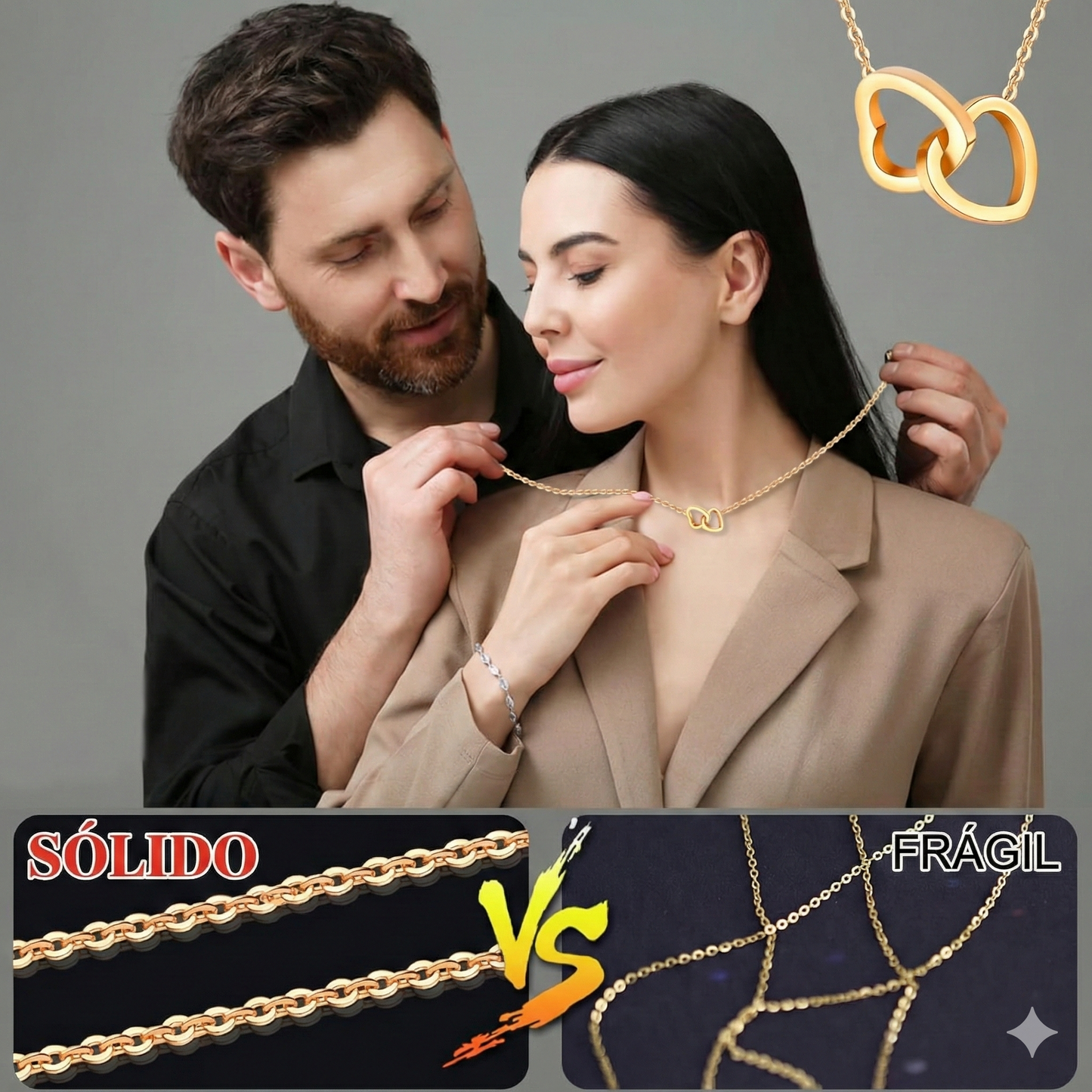 Oso Rosa Eterna con Collar Doble Corazón