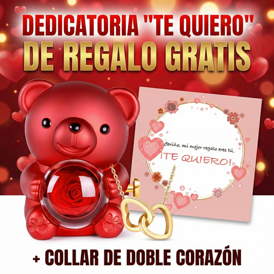 Oso Rosa Eterna con Collar Doble Corazón