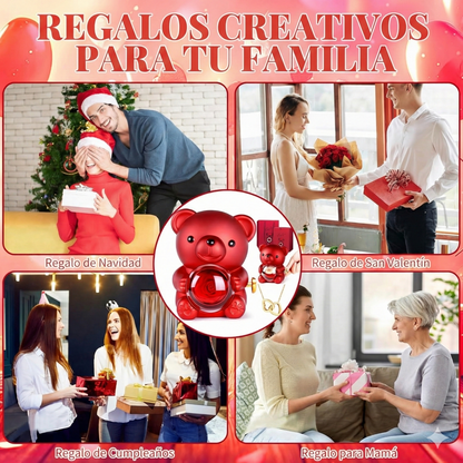 Oso Rosa Eterna con Collar Doble Corazón