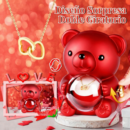 Oso Rosa Eterna con Collar Doble Corazón