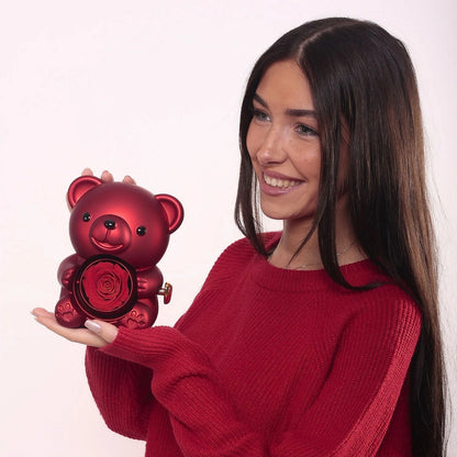 Oso Rosa Eterna con Collar Doble Corazón